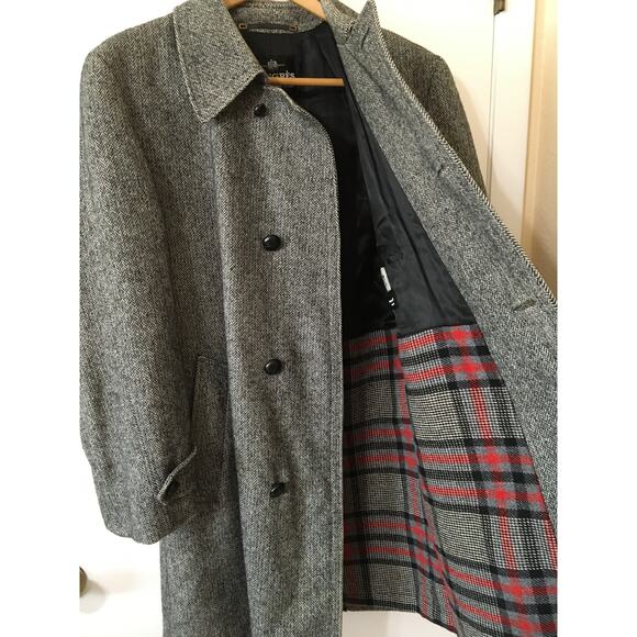 Congres Original Junex de Luxe XL Gray Herringbone Coat Tartan Liner Jean Valett - Picture 3 of 5